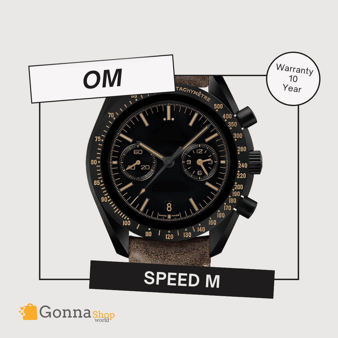 Luxury Watch OM Speed m Black Leather