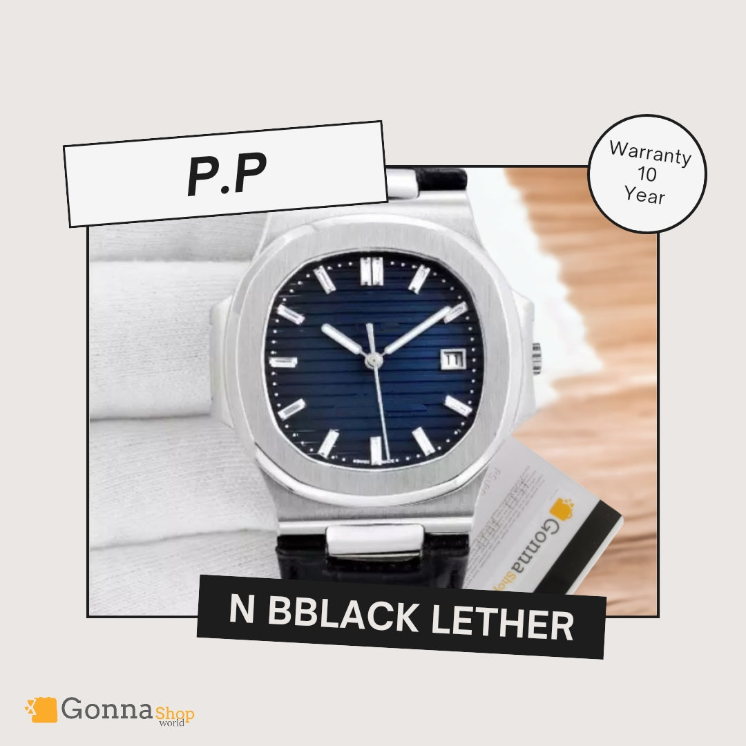 ساعة فاخرة P.p Naut جلد أسود أزرق
