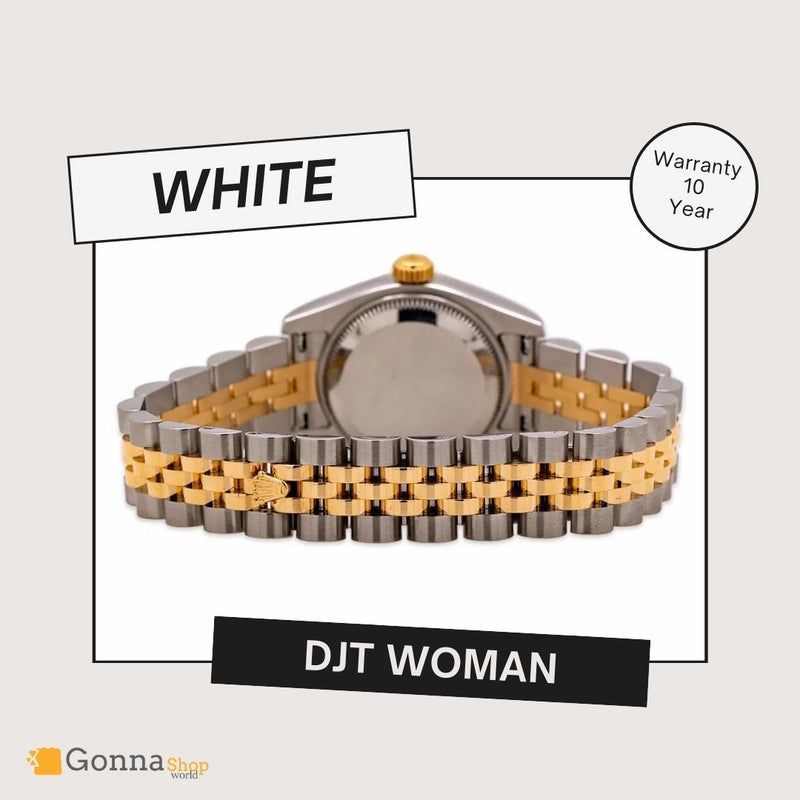 ساعة فاخرة DJT Half Gold White 36 للمرأة مطلية عيار 18 قيراط